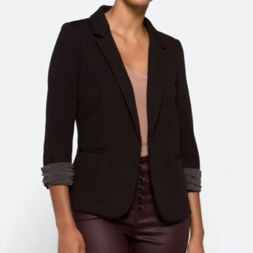 Skies Are Blue Asa Knit Open Front Blazer in Black Women Size XL